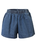 Casual Women Solid Elastic Waist Pocket Denim Shorts