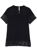 Casual Women Solid Hollow Out Patchwork Linen Cotton T-Shirt