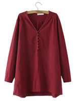 Casual Women Solid Long Sleeve V-neck Pullover High Low Tops