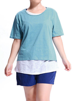 Casual Women Solid O-Neck Fake Two-pieces T-shirt