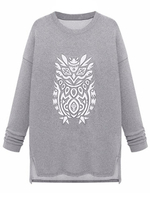 Casual Women Solid O Neck Printed Split Pullover Warm Sweatshirt
