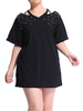 Casual Women Solid Off Shoulder V-Neck Beaded T-Shirt