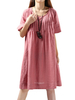 Casual Women Solid Pleat Short Sleeve O-Neck Dress