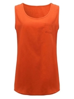 Casual Women Solid Pocket O-Neck Linen Cotton Tank Top