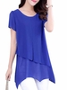 Casual Women Solid Short Sleeve Irregular Chiffon T-Shirt