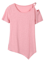 Casual Women Solid Short Sleeve One Shoulder Irregular T-shirt