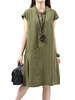 Casual Women Solid Short Sleeve Pocket A-Line Dress