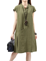 Casual Women Solid Short Sleeve Pocket A-Line Dress