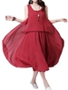 Casual Women Solid Sleeveless Pleated High Low Cotton Linen Dress