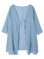 Casual Women Solid Split Side Cotton Linen Cardigan