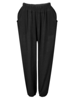 Casual Women Solid Stretch Waist Pocket Linen Pants Trousers