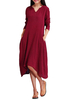 Casual Women Solid V-Neck Button Long Sleeve Dress