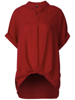 Casual Women Solid V-Neck Ruffles High Low T-Shirt