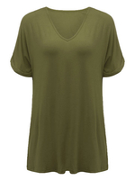 Casual Women Solid V-Neck Short Sleeve T-Shirt