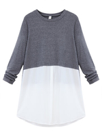 Casual Women Stitching Long Sleeve Round Neck Chiffon Dress