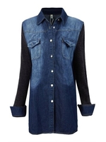 Casual Women Stitching Single Breasted Lapel Denim Jacket