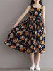 Casual Women Strap Pleated Silhouette Print Dresses