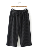 Casual Women Stripe High Waist Capri Pants With Belt