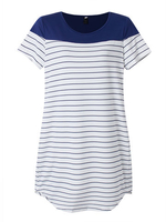 Casual Women Stripe Patchwork Color Contrast O-Neck T-Shirt
