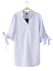 Casual Women Stripe Stand Collar Half Sleeve Bow-knot Blouse