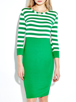 Casual Women Striped Patchwork Half Sleeve Pencil Dress