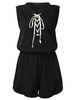 Casual Women V Neck Lace Up Tie Sleeveless Cotton Jumpsuit Beach Shorts