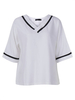 Casual Women V-Neck Patchwork Batwing Sleeve Chiffon T-Shirt
