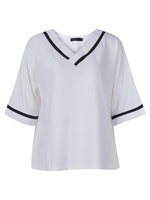 Casual Women V-Neck Patchwork Batwing Sleeve Chiffon T-Shirt