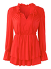 Casual Women V-Neck Trumpet Sleeve Tunic Ruffled Blouse