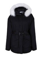 Casual Women Zipper Hooded Thick Cotton Outerwear With Belt