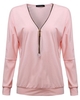 Casual Zipper Long Sleeve Solid V-Neck Women Basic Blouse