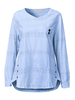 Cat Embroidery Long Sleeve Women Casual T-shirts