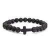 Charming Mens Bracelet Lava Rock Stone Turquoise Cross Beaded Elastic Bracelet