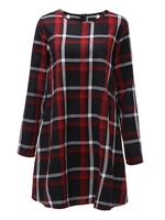 Check Plaid Long Sleeve Loose Casual Mini Dress