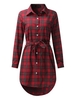 Check Print Belted Irregular Lapel Long Sleeve Women Shirt