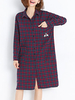 Checked Letter Printed Long Sleeve Casual Basic Women Long Shirt