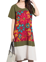 Chiese Style Short Sleeves Stitching Print Dresses