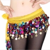 Chiffon Belly Dance Costume 2 Rows Colorful Coin Sequins Hip Scarf Skirt Wrap