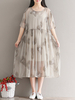Chiffon Casual Loose Embroidery O-Neck Two Layer Women Dresses