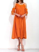 Chiffon Cold Shoulder Loose Lace Patchwork V-neck Dress For Women