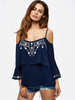 Chiffon Embroidered Cold shoulder Flouncing Women Blouse