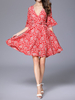 Chiffon Floral Print Half Horn Sleeve V-neck Dress For Women