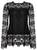Chiffon Lace Hollow Out Loose Shirts Long Sleeve O-Neck Women Blouses