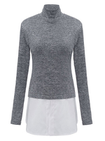 Chiffon Patchwork Long Sleeve Turtle Neck Women T-Shirt