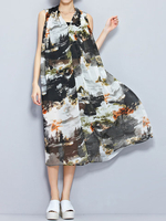 Chiffon Print Loose Sleeveless V-neck Dress For Women