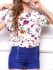 Chiffon Print O-neck Short Sleeve T-shirt For Women