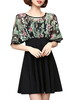 Chiffon Printed Patchwork Bats Sleeve O-Neck A-Line Women Mini Dresses