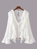 Chiffon See-through Bandage Long Horn Sleeve V-neck Women Blouse