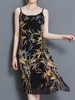 Chiffon Sexy Print Split Loose Cami O-neck Dress For Women