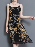 Chiffon Sexy Print Split Loose Cami O-neck Dress For Women